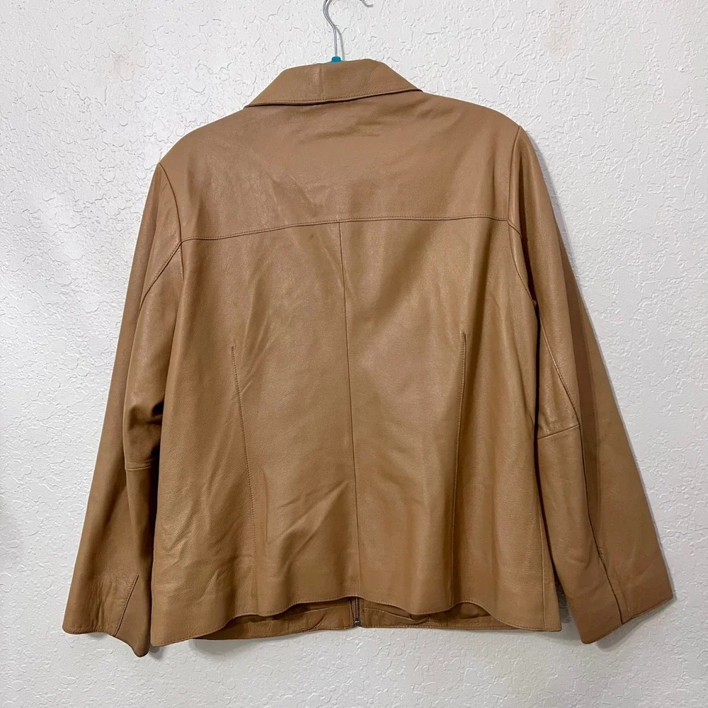 VTG Wilsons Leather Pelle Studio Women's Tan Genuine Leather Zip Front Jacket XL - Picture 4 of 11